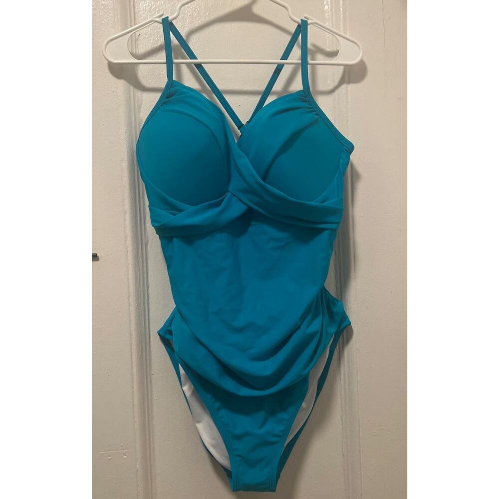 Aqua One-Piece Ruched Criss Cross Back Swimsuit NWT Size 16